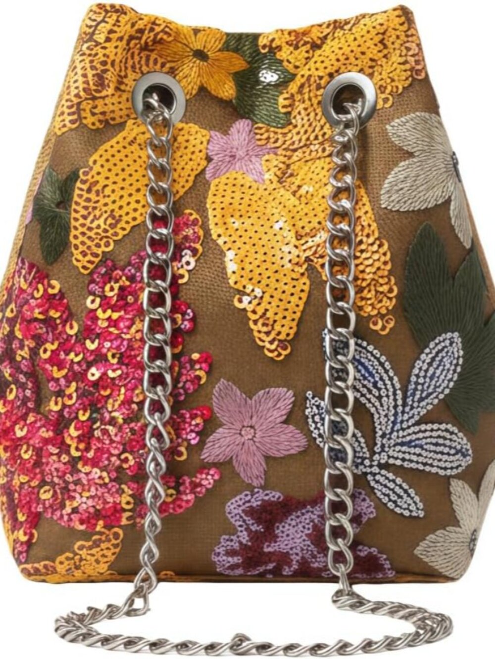Women's Floral Sequin Embroidered Tote Bag, Cross Body Boho Purse,Small Travel B